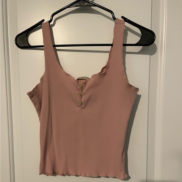 Active USA Pink Scalloped Crop Tank Top Medium - Picture 1 of 3